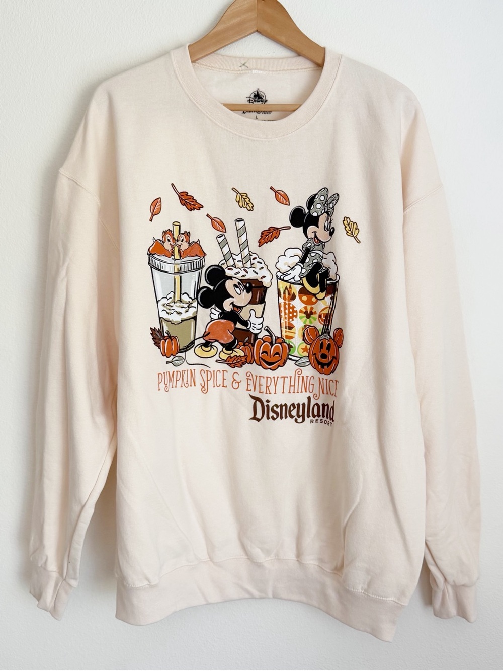 NWT Disney Disneyland Pumpkin Spice Everything Nice Mickey Minnie Sweatshirt L